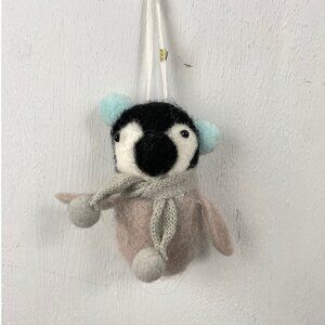 Christmas Ornament Penguin Gray Soft Finish Gray Black Ear Muffs Scarf